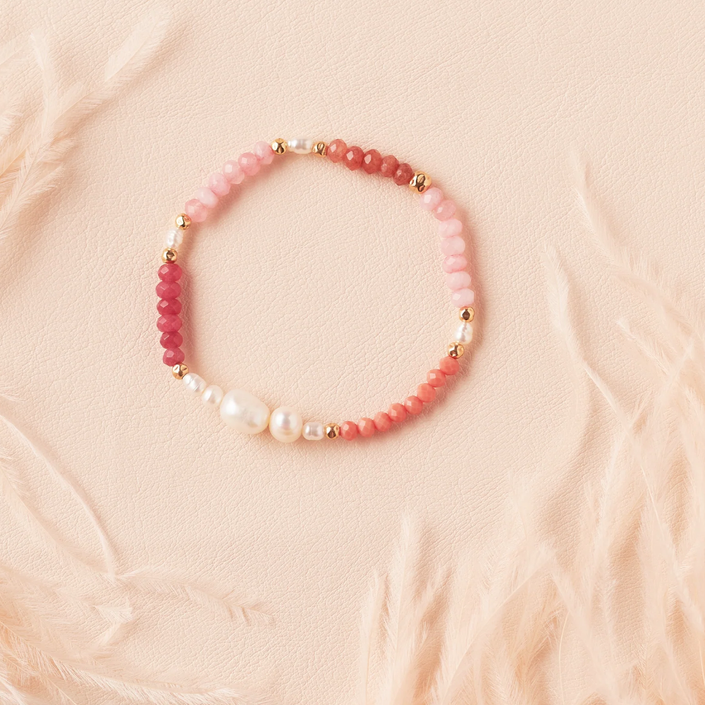 Beaded bracelet screenshot, pink & red gemstones, Sept 4, 2025