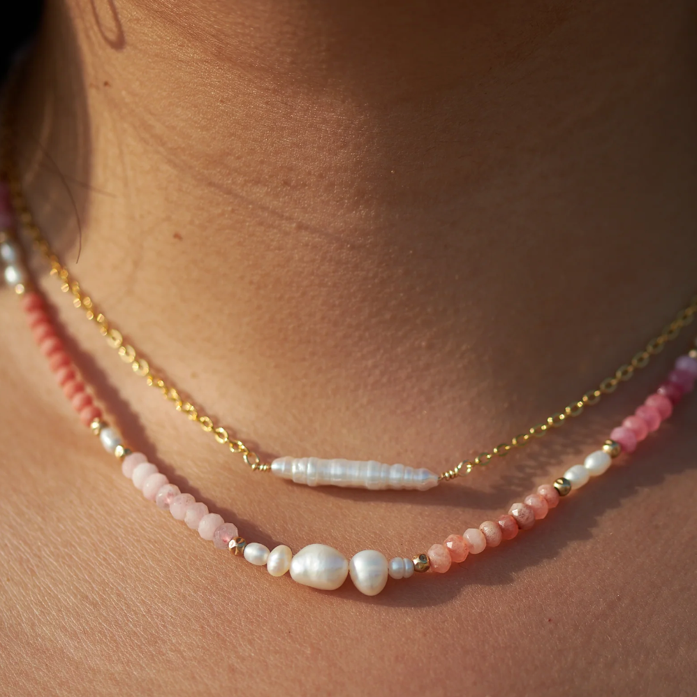 Screenshot of layered pearl necklaces