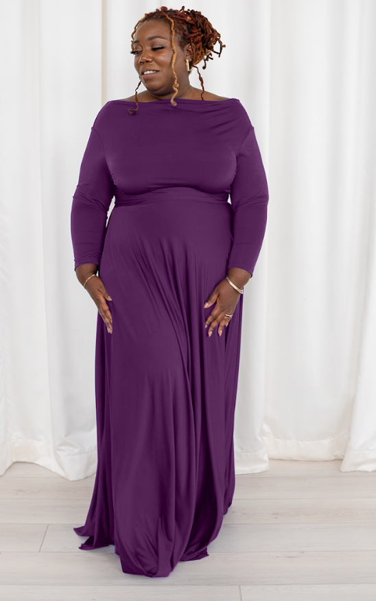 Woman in purple maxi dress, Sept 6 screenshot