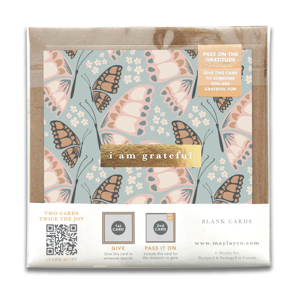 Greeting cards with butterfly pattern, I am grateful message.