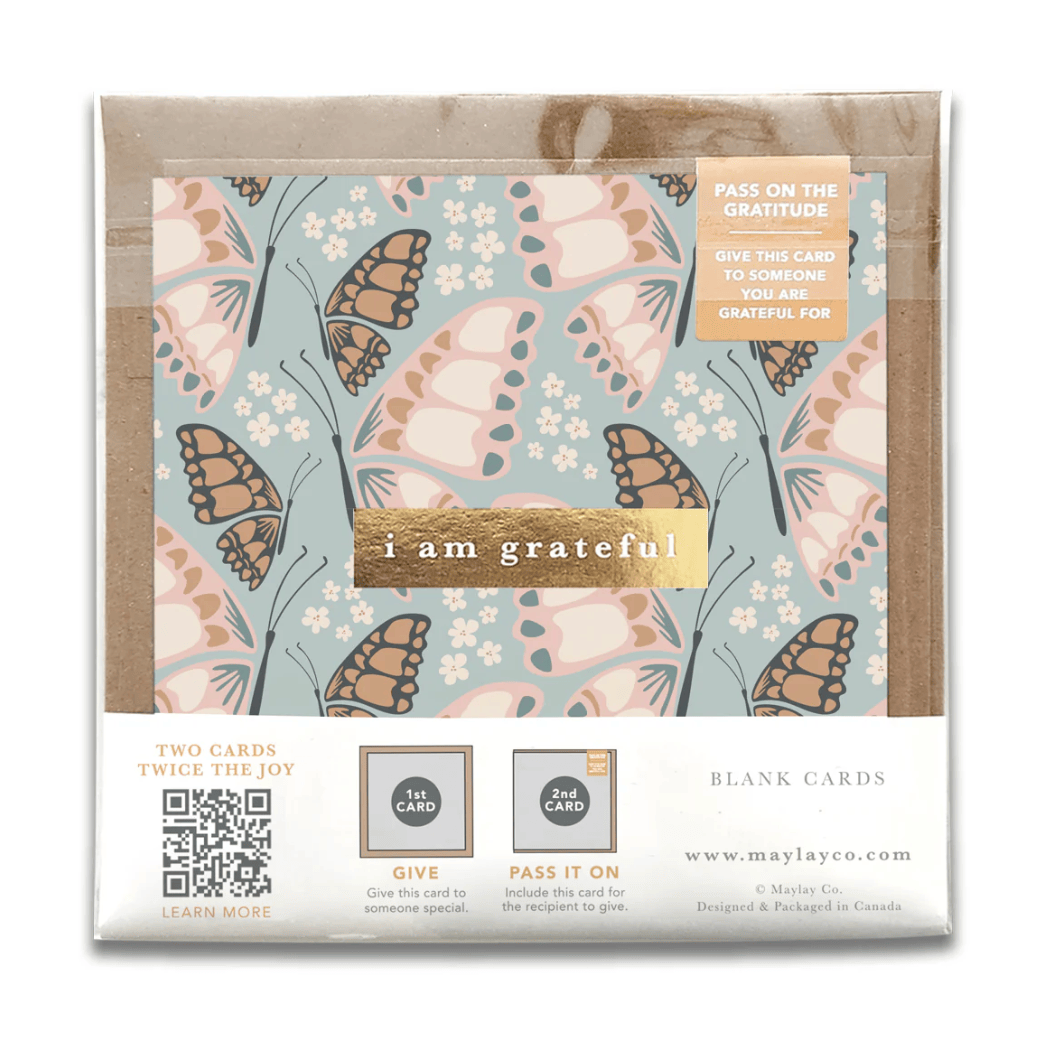 Greeting cards with butterfly pattern, I am grateful message.