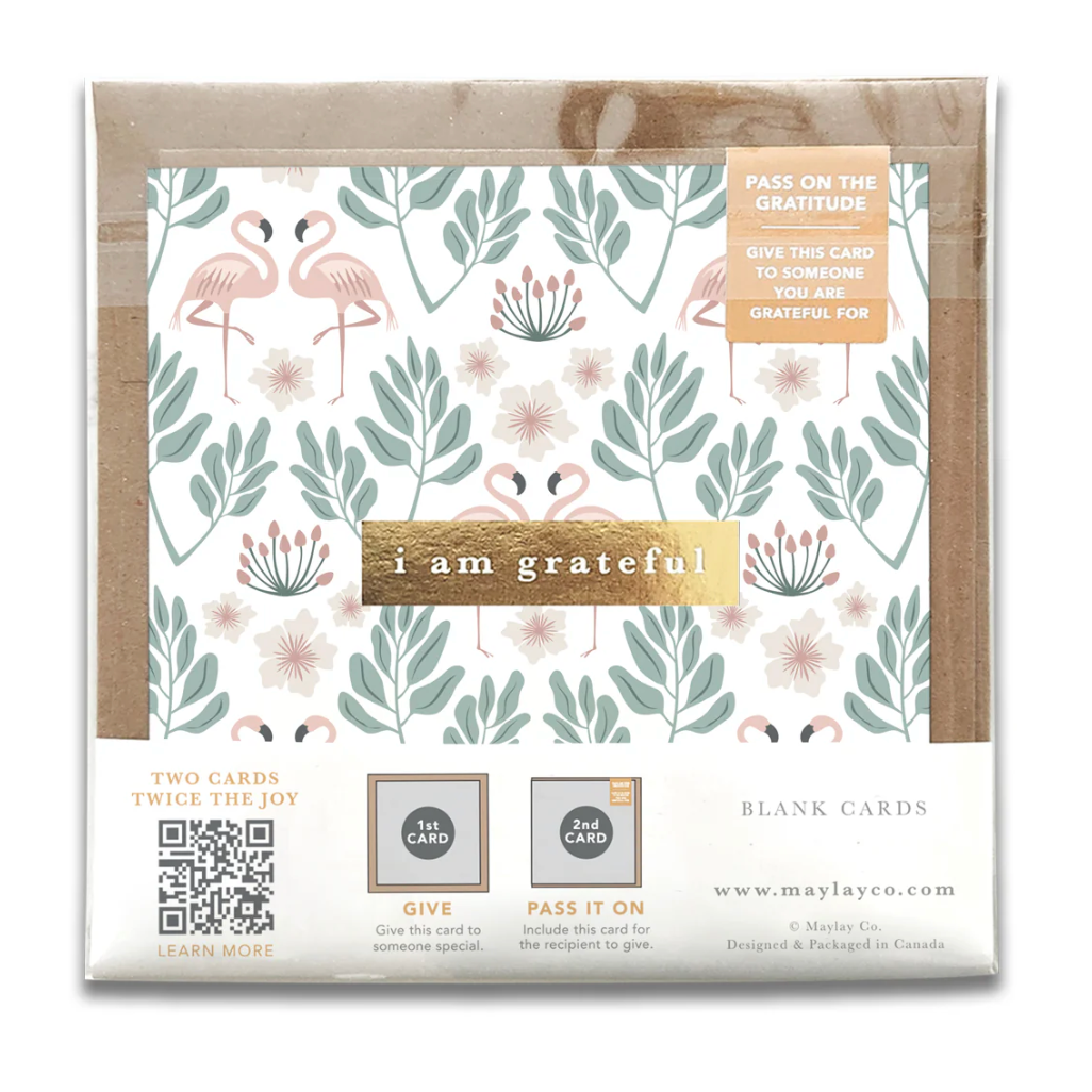 Screenshot of I am grateful blank cards with flamingo design.