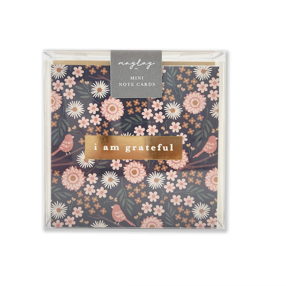 Mini note cards with floral pattern and I am grateful text.