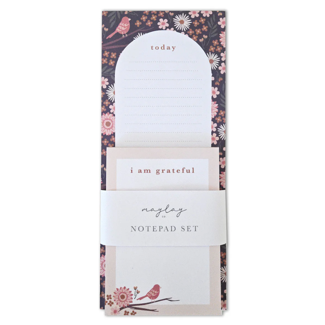 Naylay Notepad Set screenshot, floral design, with bird.