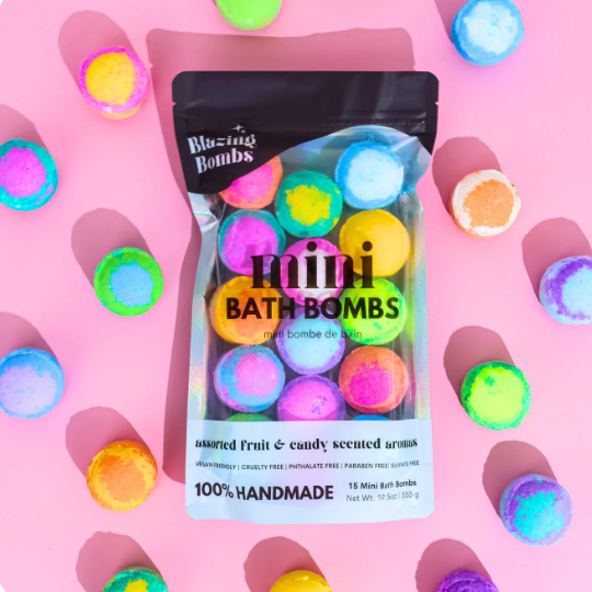 Mini bath bombs in assorted fruit & candy scents, handmade, Blazing Bombs...