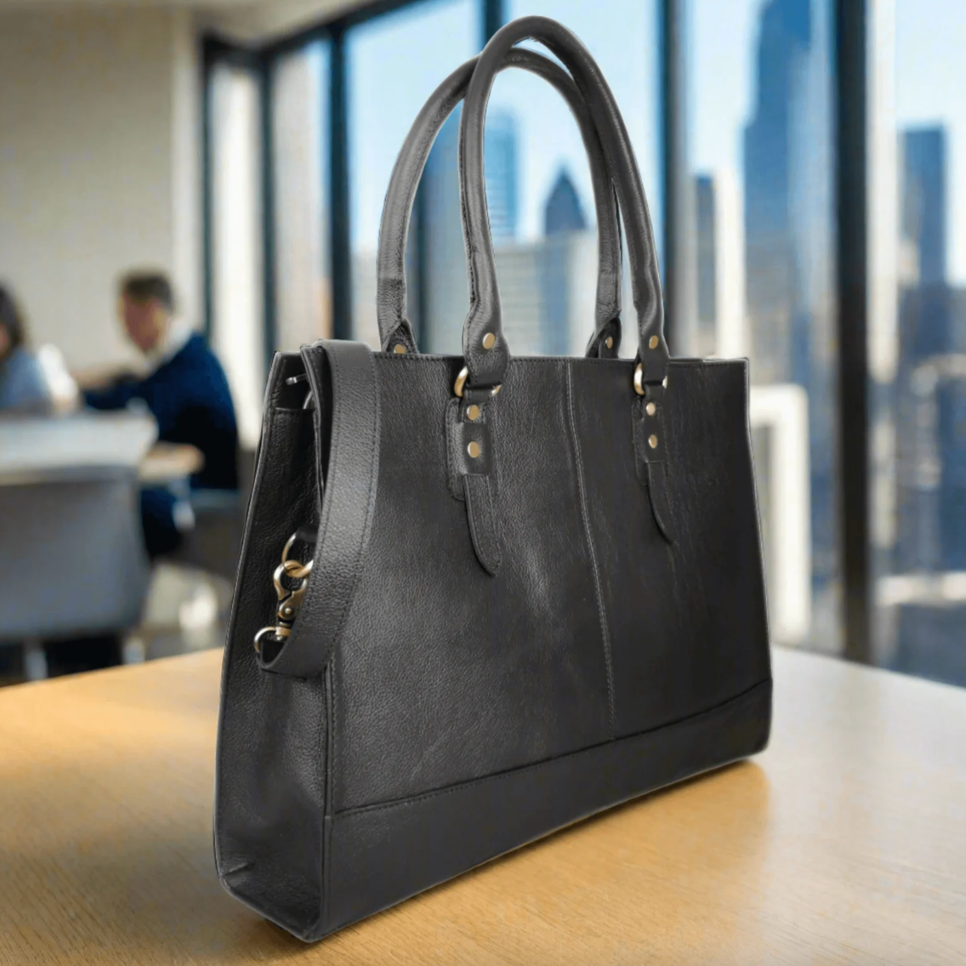 Black leather tote bag, screenshot from 2025-09-18