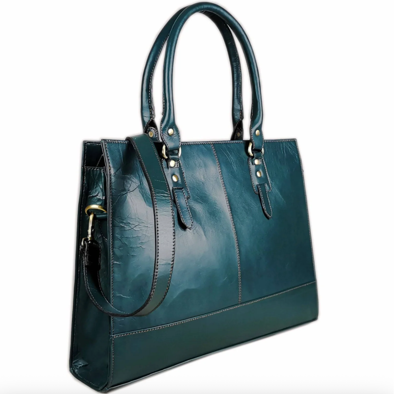 Teal leather handbag, screenshot from September 18, 2025.