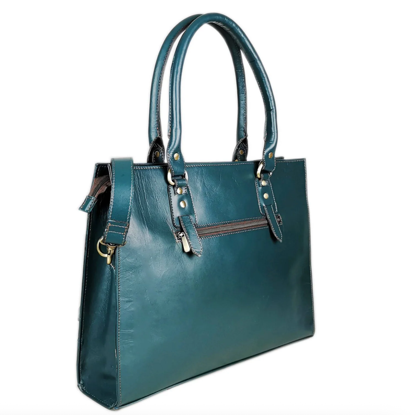 Teal leather handbag, screenshot from September 18, 2025.
