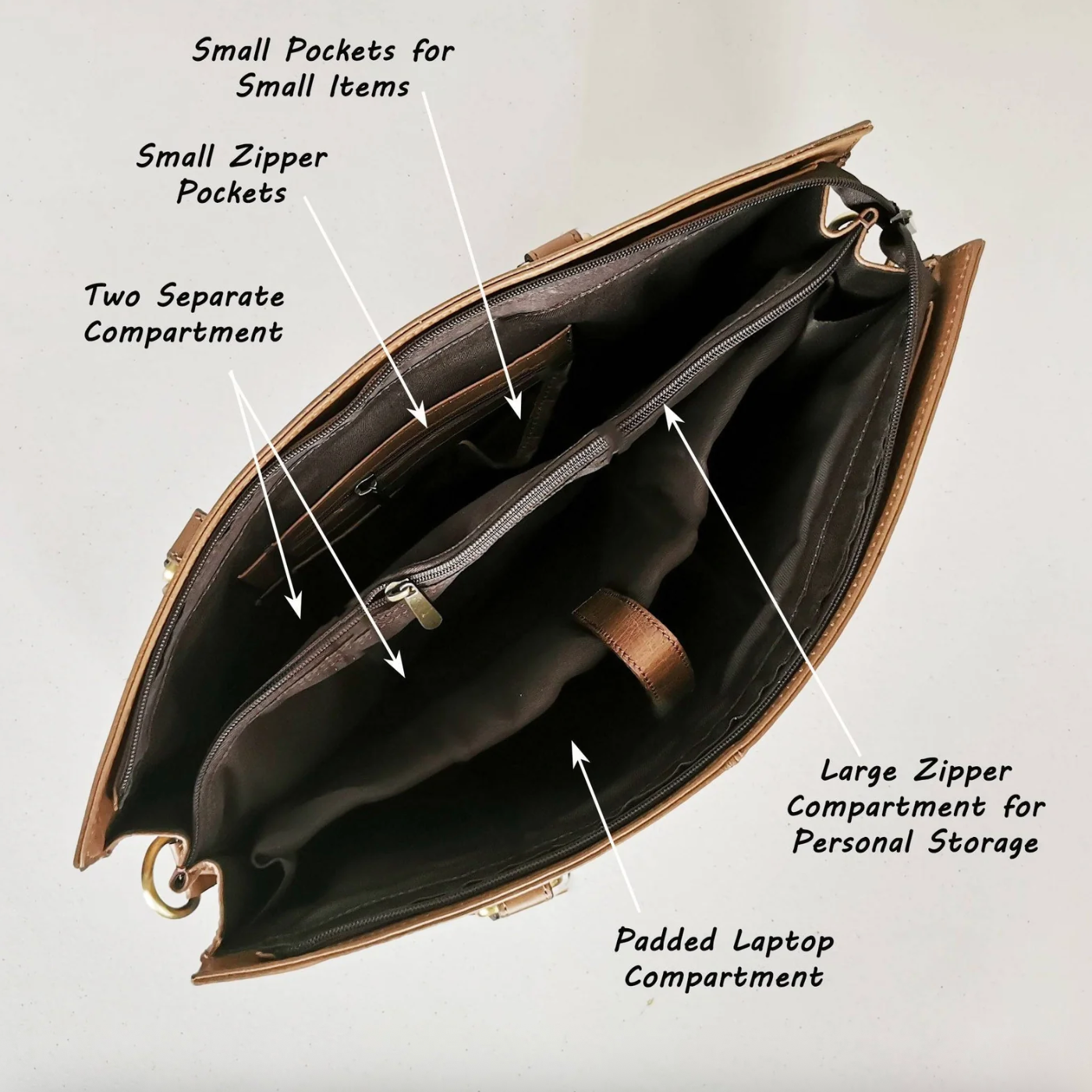Leather briefcase interior with compartments, Sept 18 screenshot.