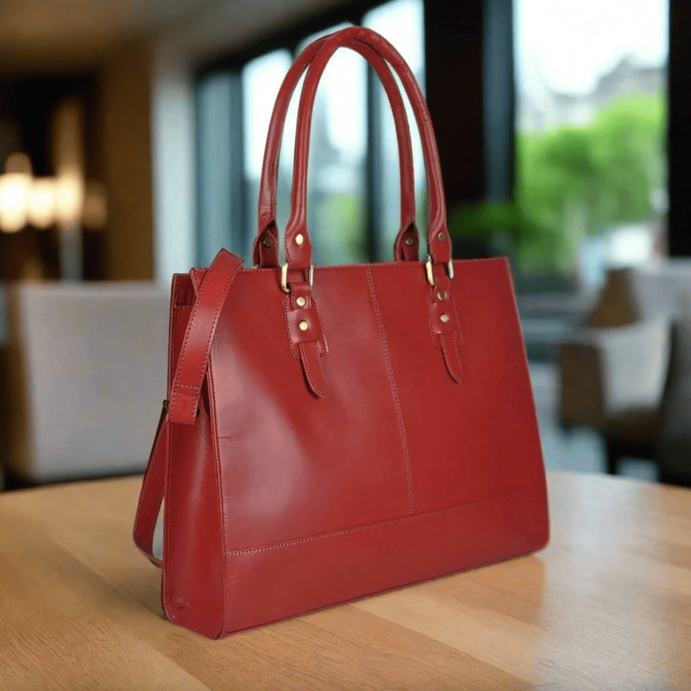 Red leather tote bag, screenshot Sept 18, 2025