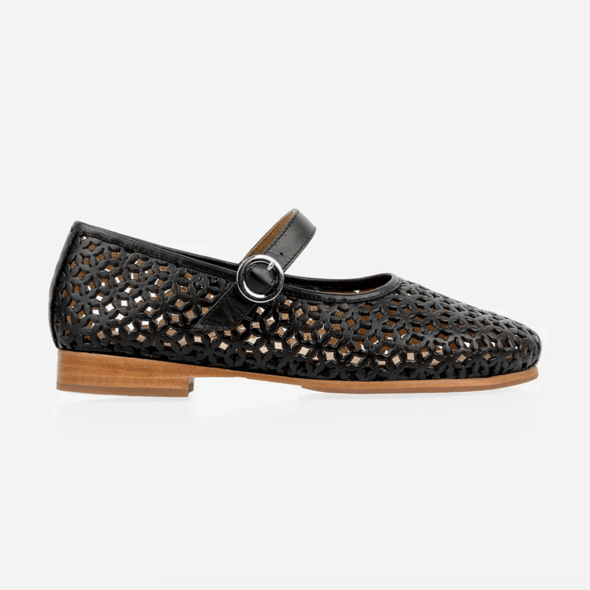 Black cut-out leather Mary Jane flats, Sept 2025 screenshot.