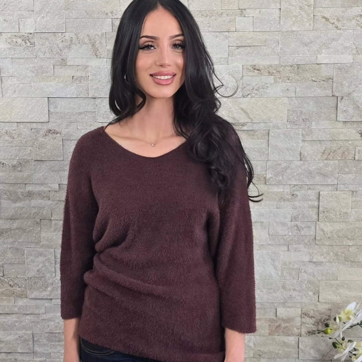 BAZ Fuzzy V-Neck Sweater