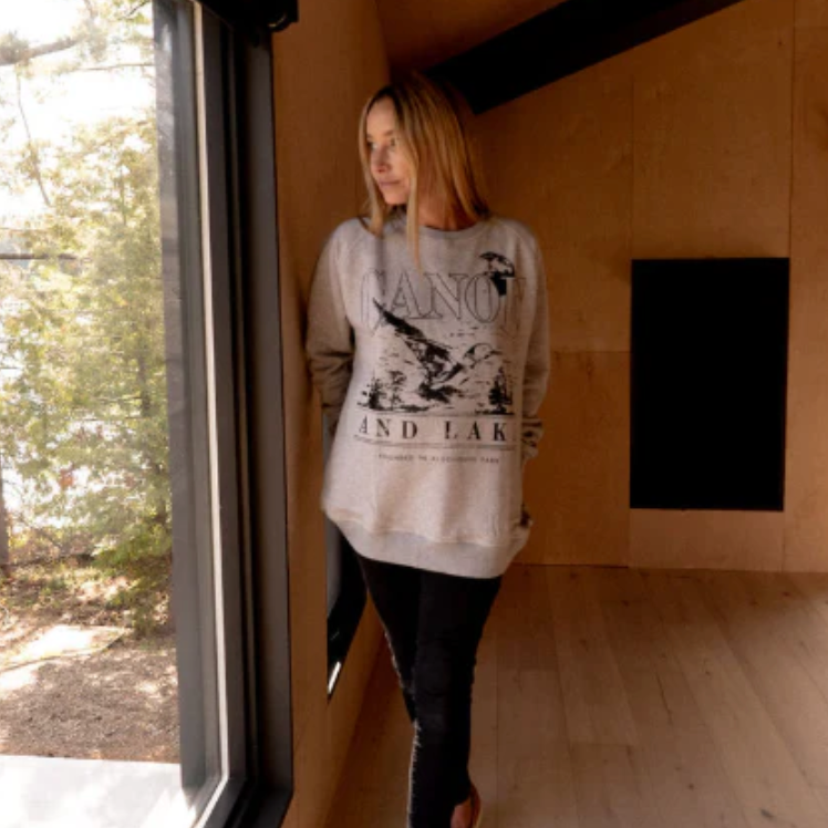 Canoe & Lake LOON Heathered Grey Raglan Crew Sweater