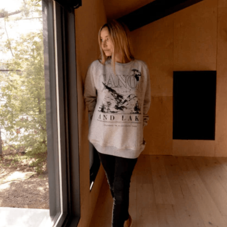 Canoe & Lake LOON Heathered Grey Raglan Crew Sweater