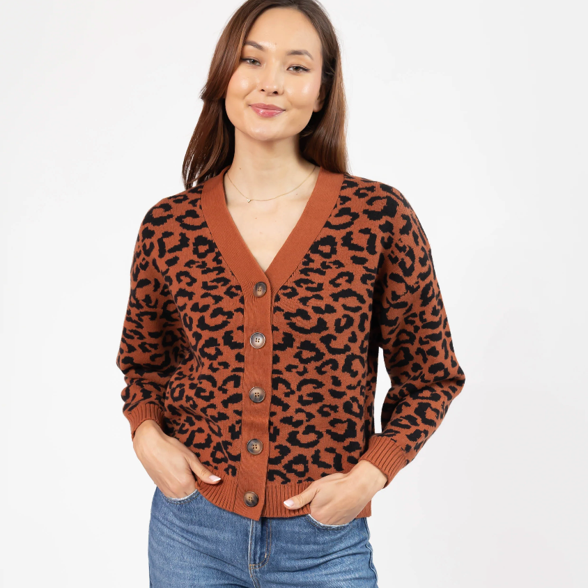 Smash & Tess LEOPARD Cardigan - Rust Brown/Black