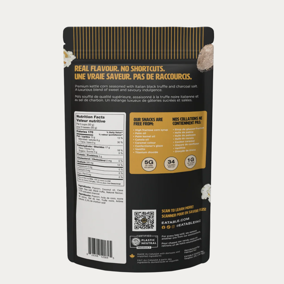 EATABLE Gourmet Popcorn - Black Truffle & Charcoal Salt Kettle Corn