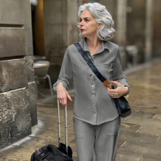 Helene Clarkson Design ALEXANDRA French Terry Button Down Shirt