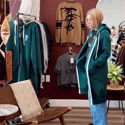Canoe & Lake Dockside Long Zip Hoodie Emerald Green