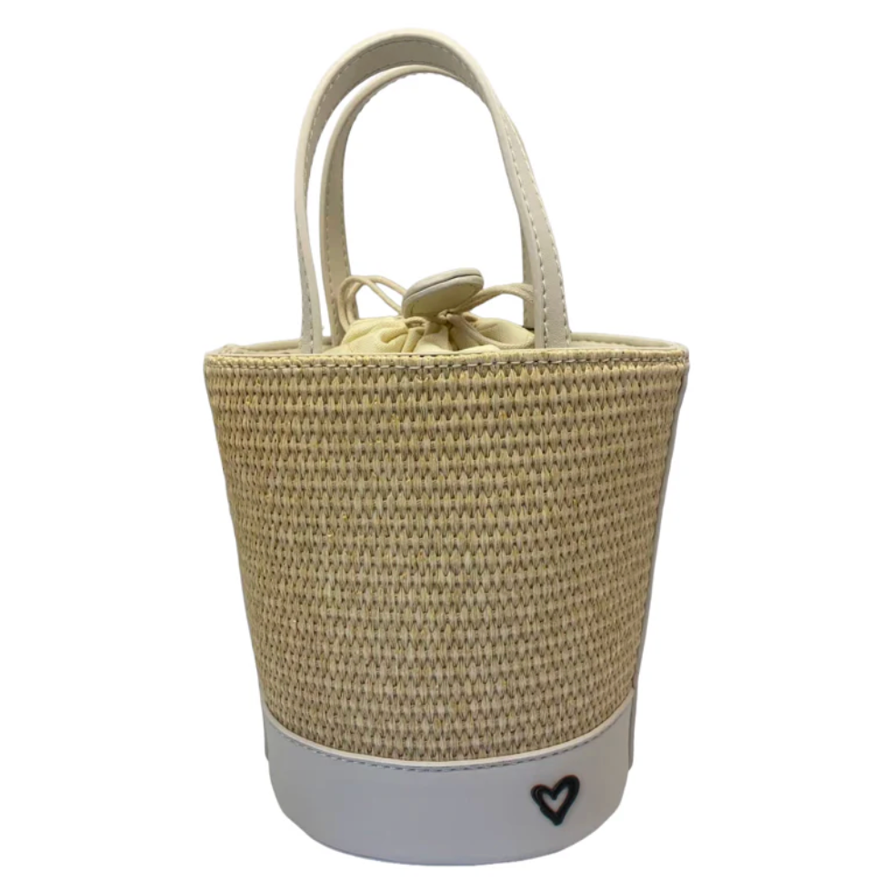 preneLOVE LYTTON Raffia Small Crossbody Bucket Bag