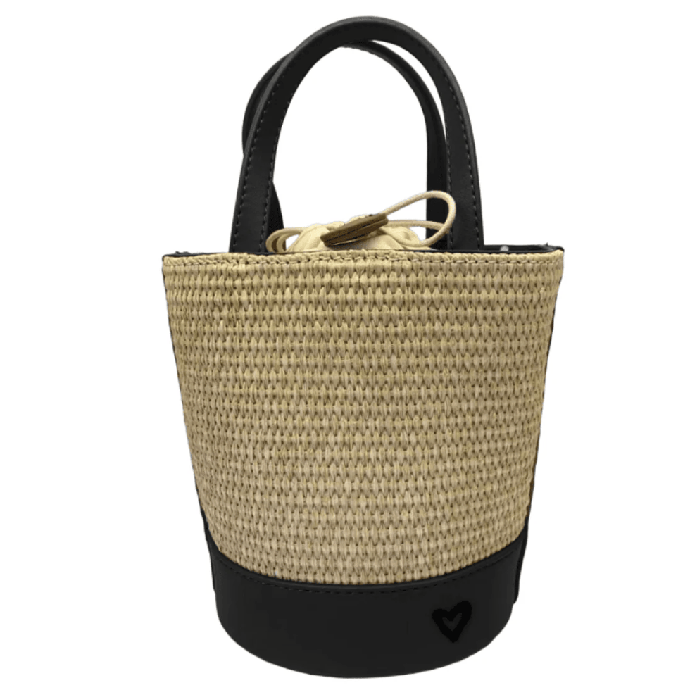 preneLOVE LYTTON Raffia Small Crossbody Bucket Bag