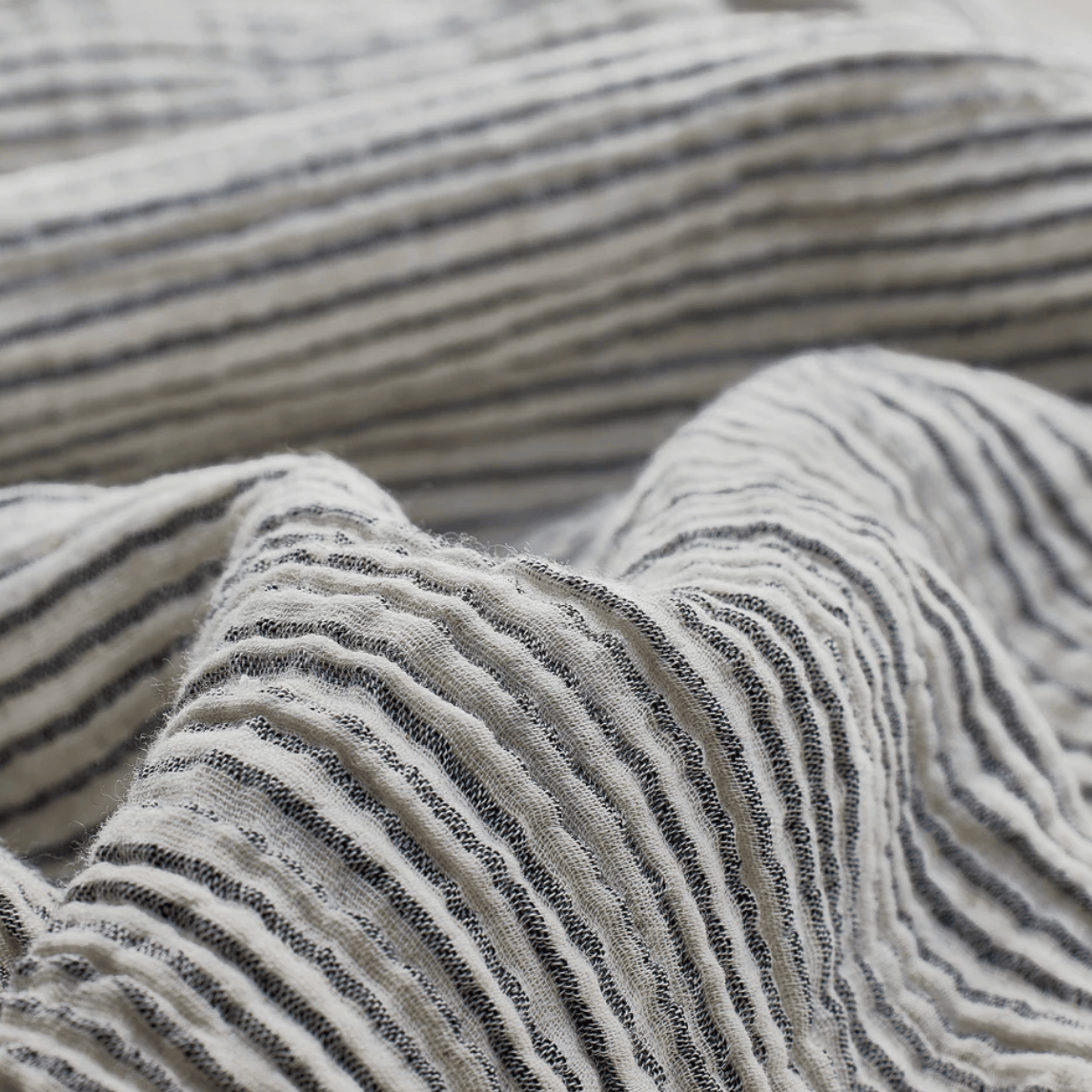 Pokoloko - Charcoal Striped Cotton Blend Crinkle Palazzo Pant