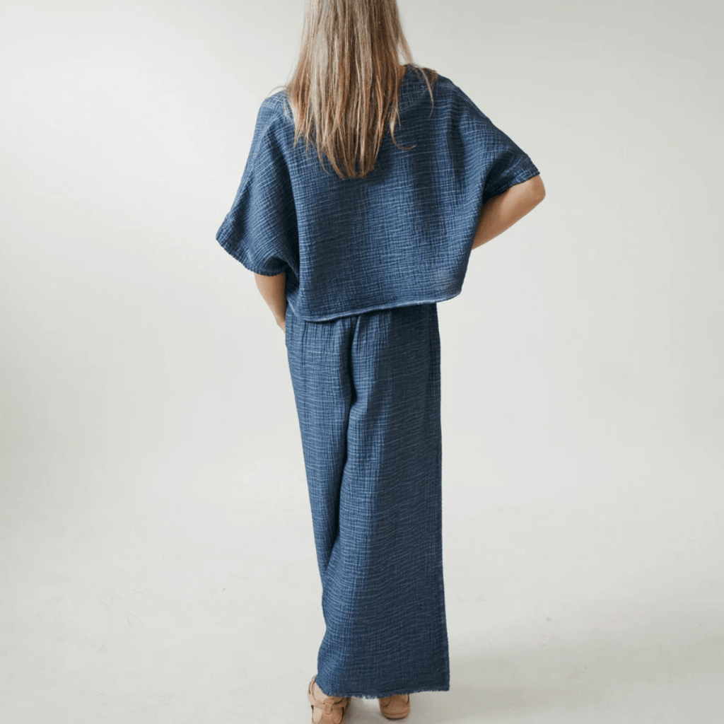 Pokoloko - Turkish Cotton Crinkle Denim Palazzo Pants