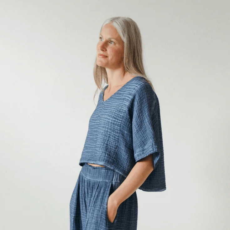 Pokoloko - Turkish Cotton Crinkle Denim Crop Top