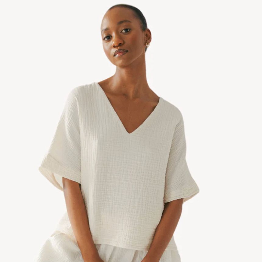 Pokoloko - Turkish Cotton Crinkle V-Neck Top