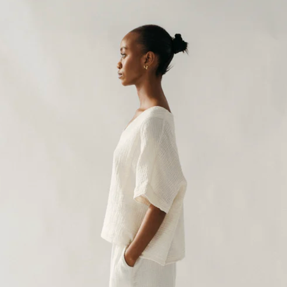 Pokoloko - Turkish Cotton Crinkle V-Neck Top