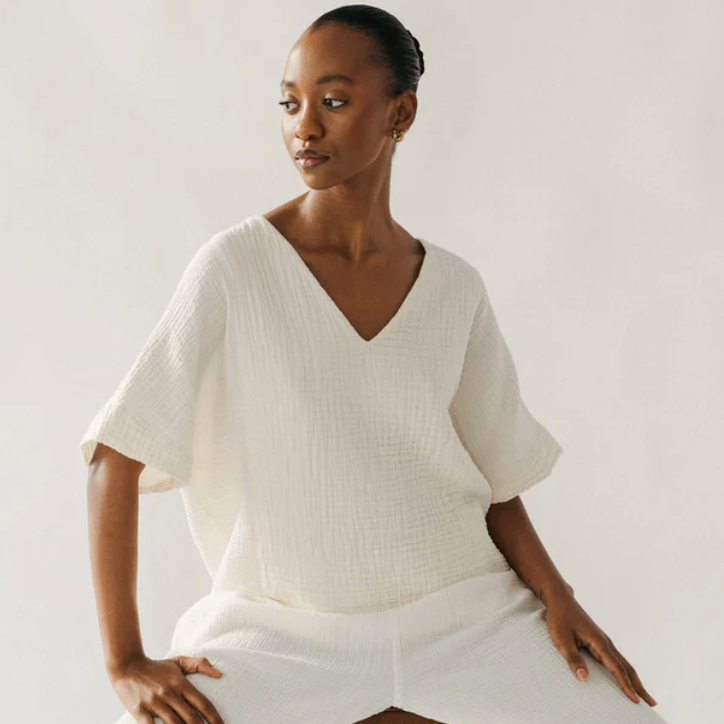 Pokoloko - Turkish Cotton Crinkle V-Neck Top