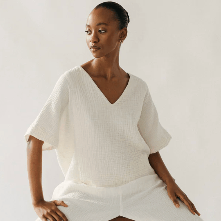 Pokoloko - Turkish Cotton Crinkle V-Neck Top