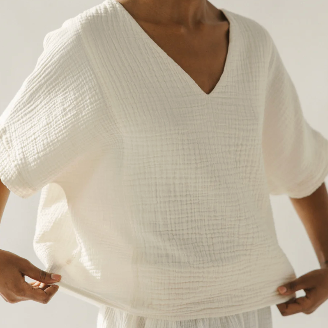 Pokoloko - Turkish Cotton Crinkle V-Neck Top