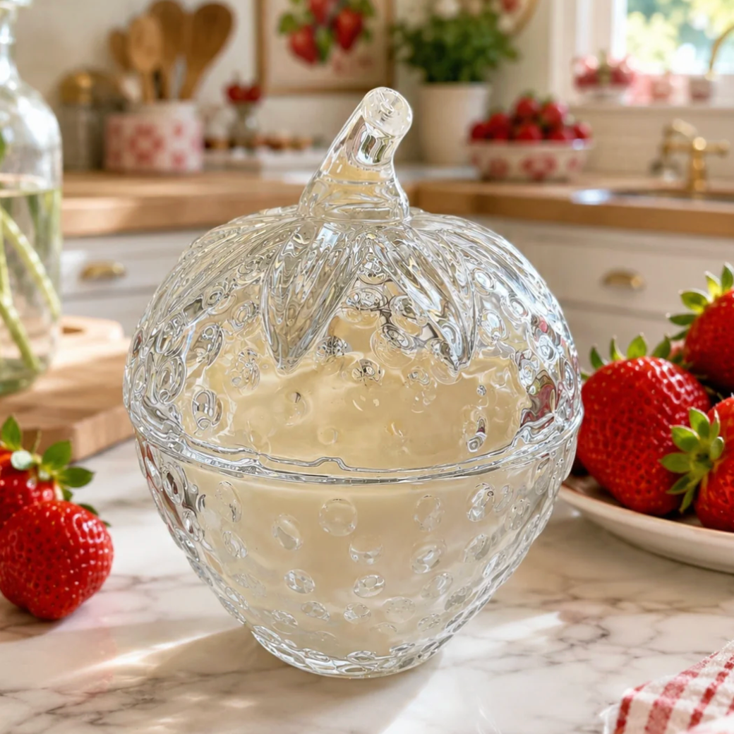 The Scented Market - GLASS STRAWBERRY Soy Wax Candle with Lid