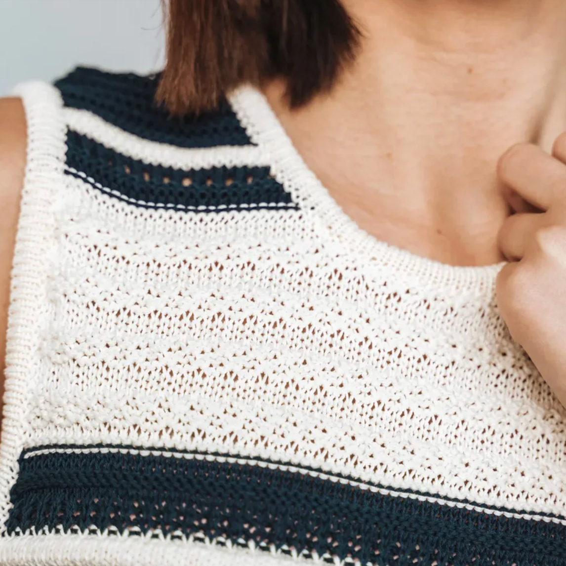 Poppy Barley - The SUNSET NAVY & CREAM Organic Cotton Knit Dress