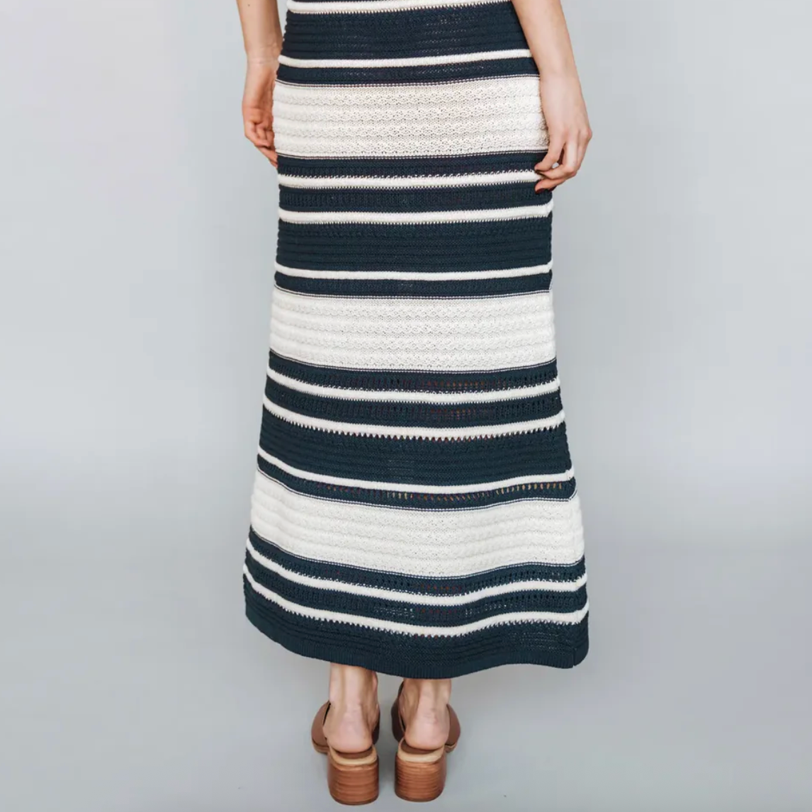 Poppy Barley - The SUNSET NAVY & CREAM Organic Cotton Knit Dress