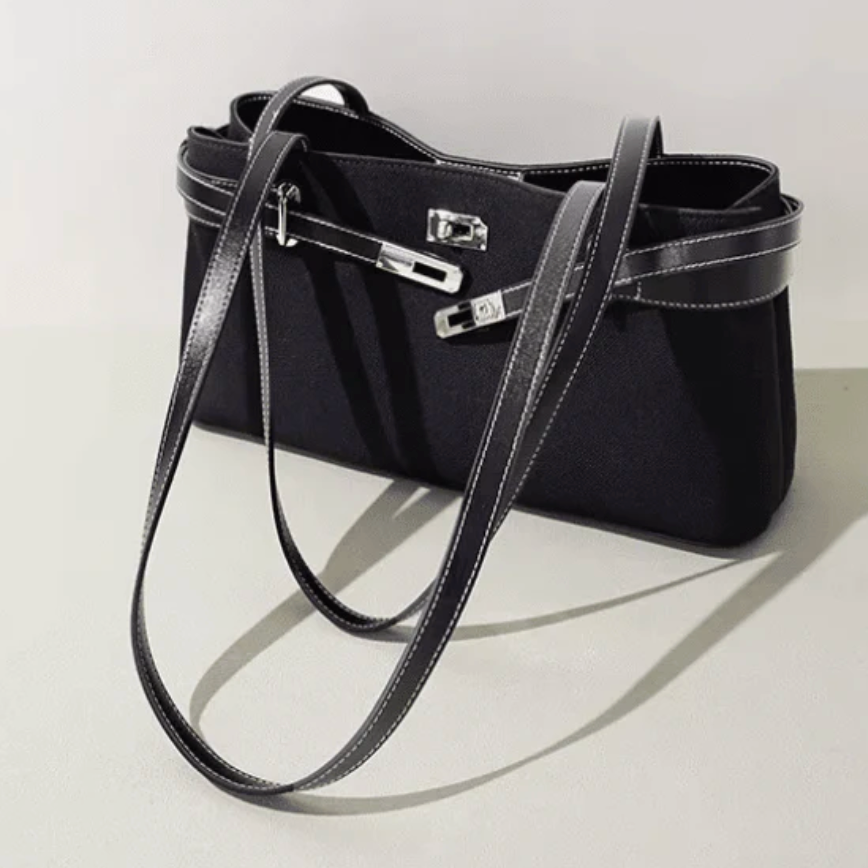 preneLOVE RUNDLE Genuine Leather & Linen Handbag