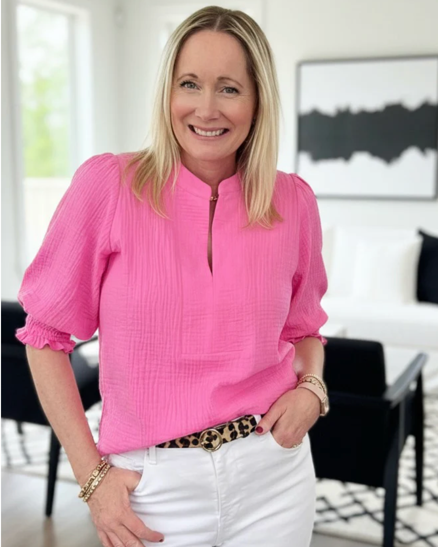 DOTTY Pink Smocked Sleeve Blouse