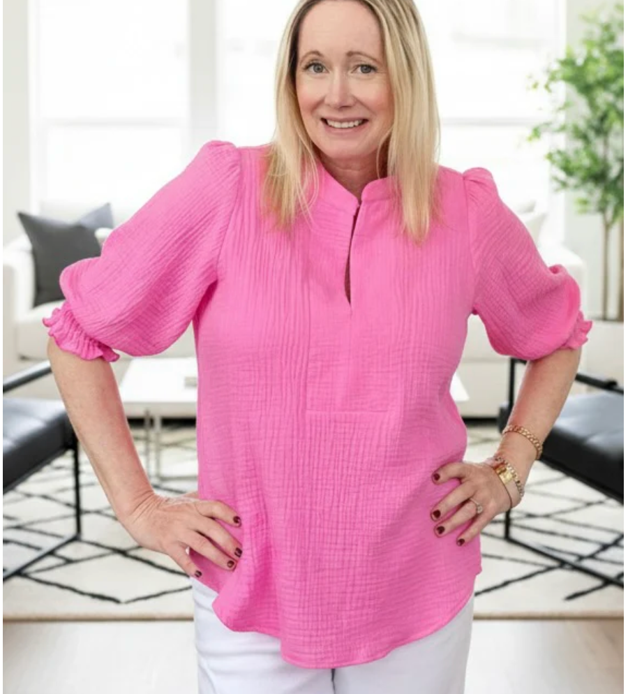 DOTTY Pink Smocked Sleeve Blouse