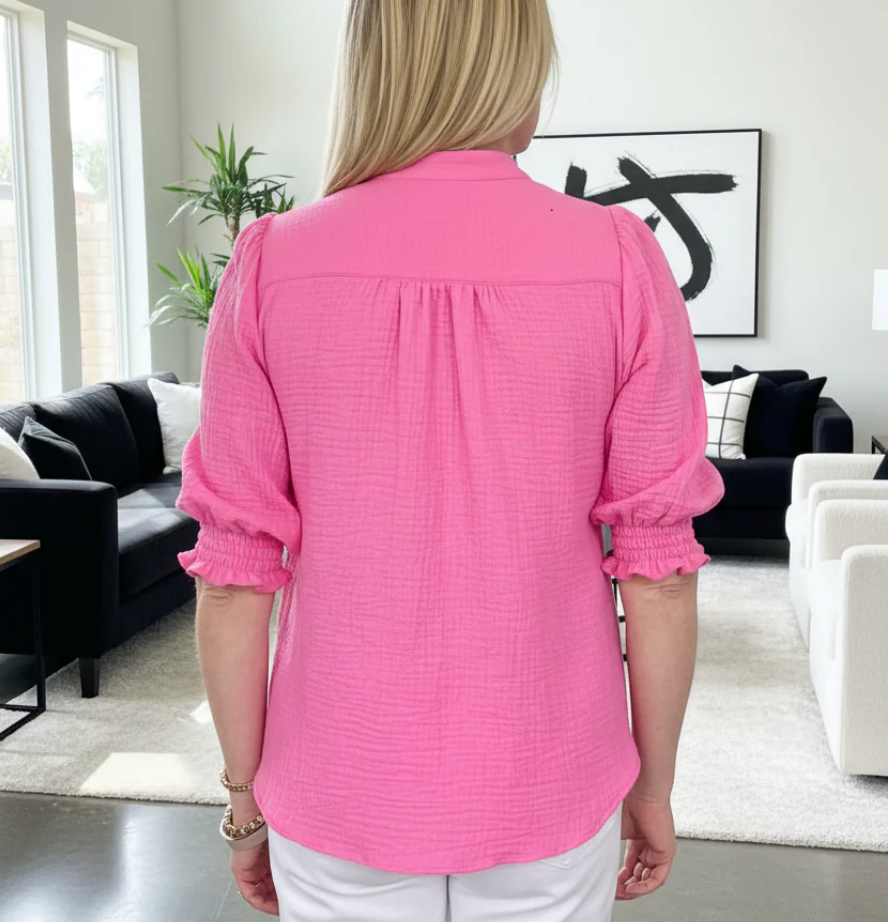 DOTTY Pink Smocked Sleeve Blouse