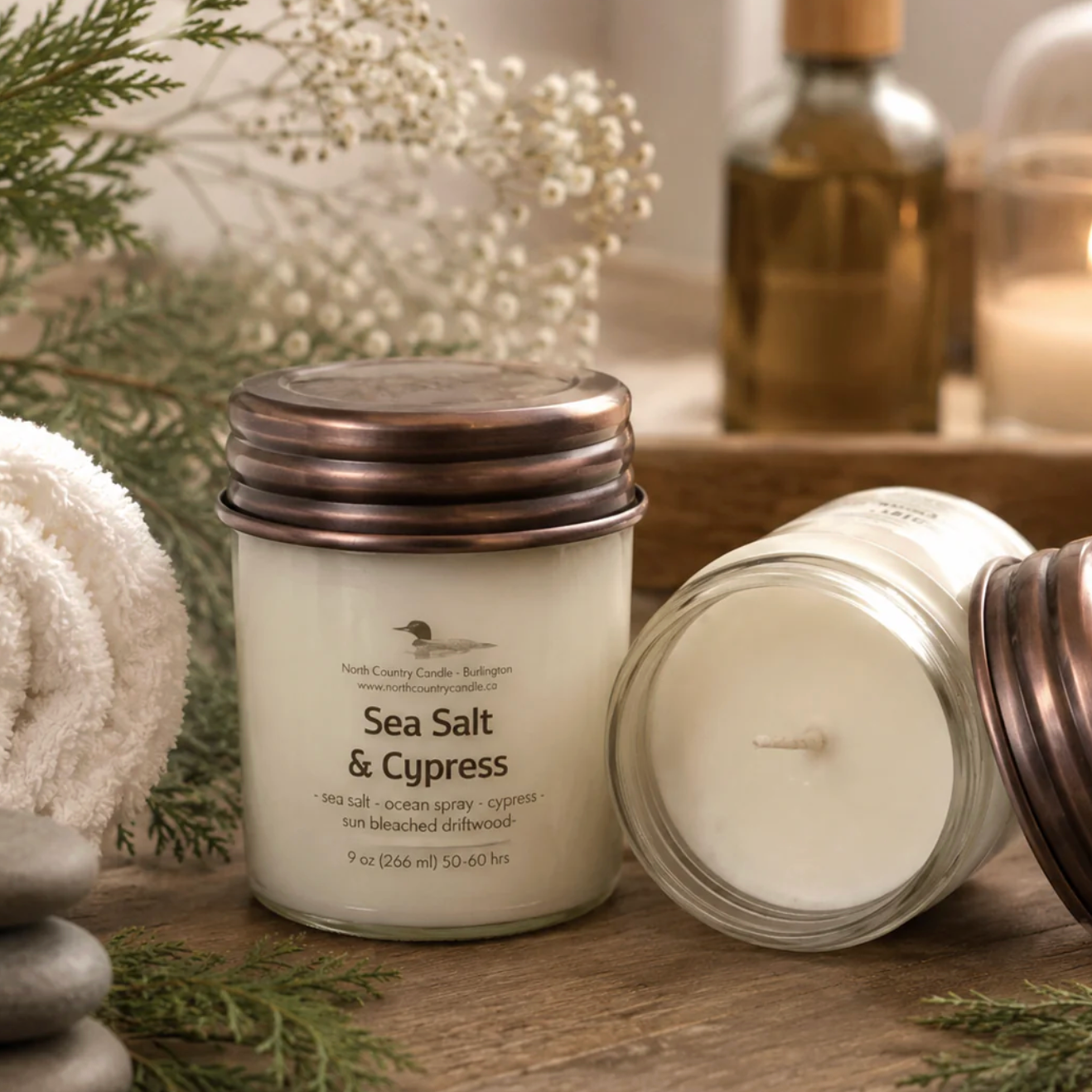 North Country Candle - SEA SALT & CYPRESS Soy Wax Candle with Copper Lid