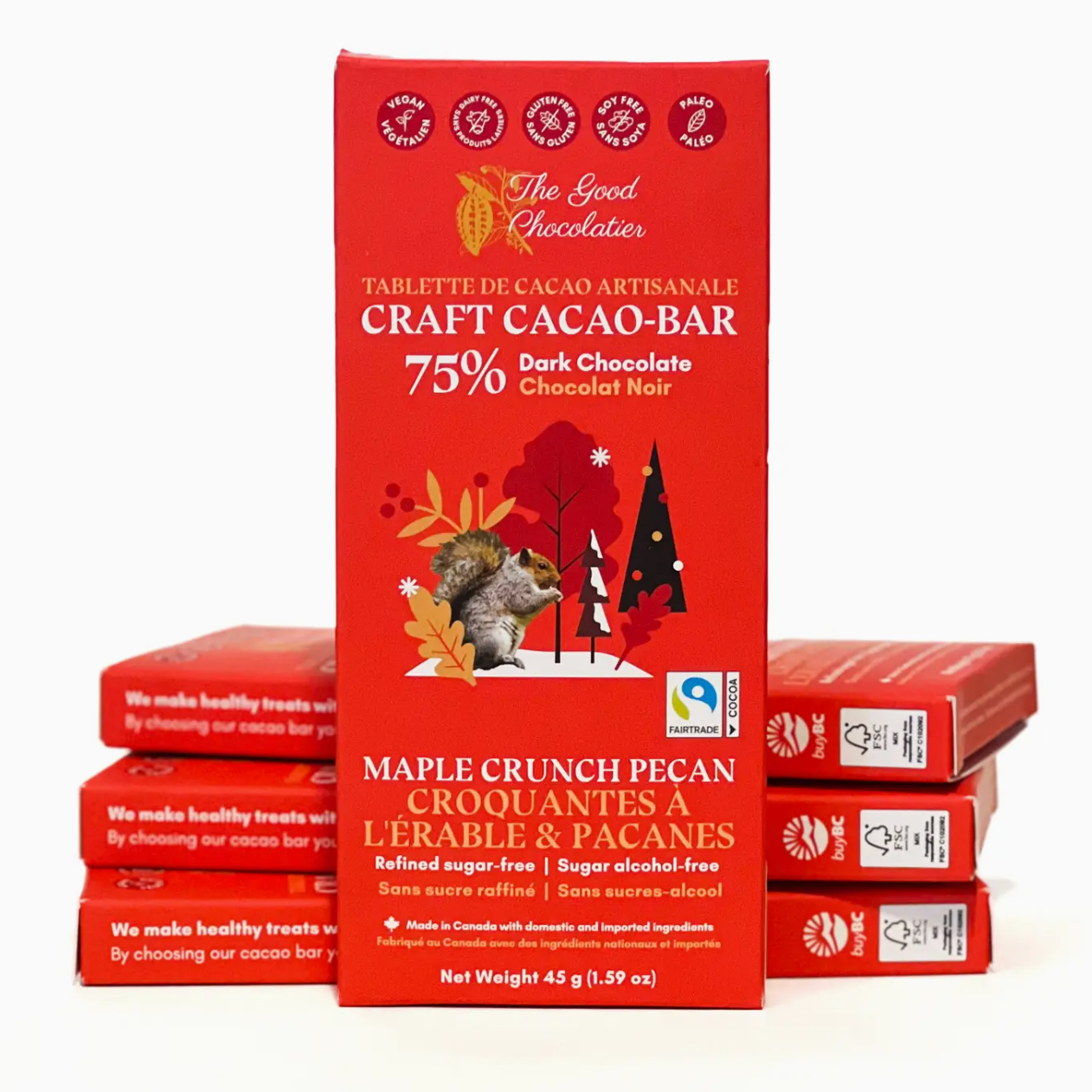 The Good Chocolatier - Maple Crunch Pecan 75% Dark Chocolate Bar