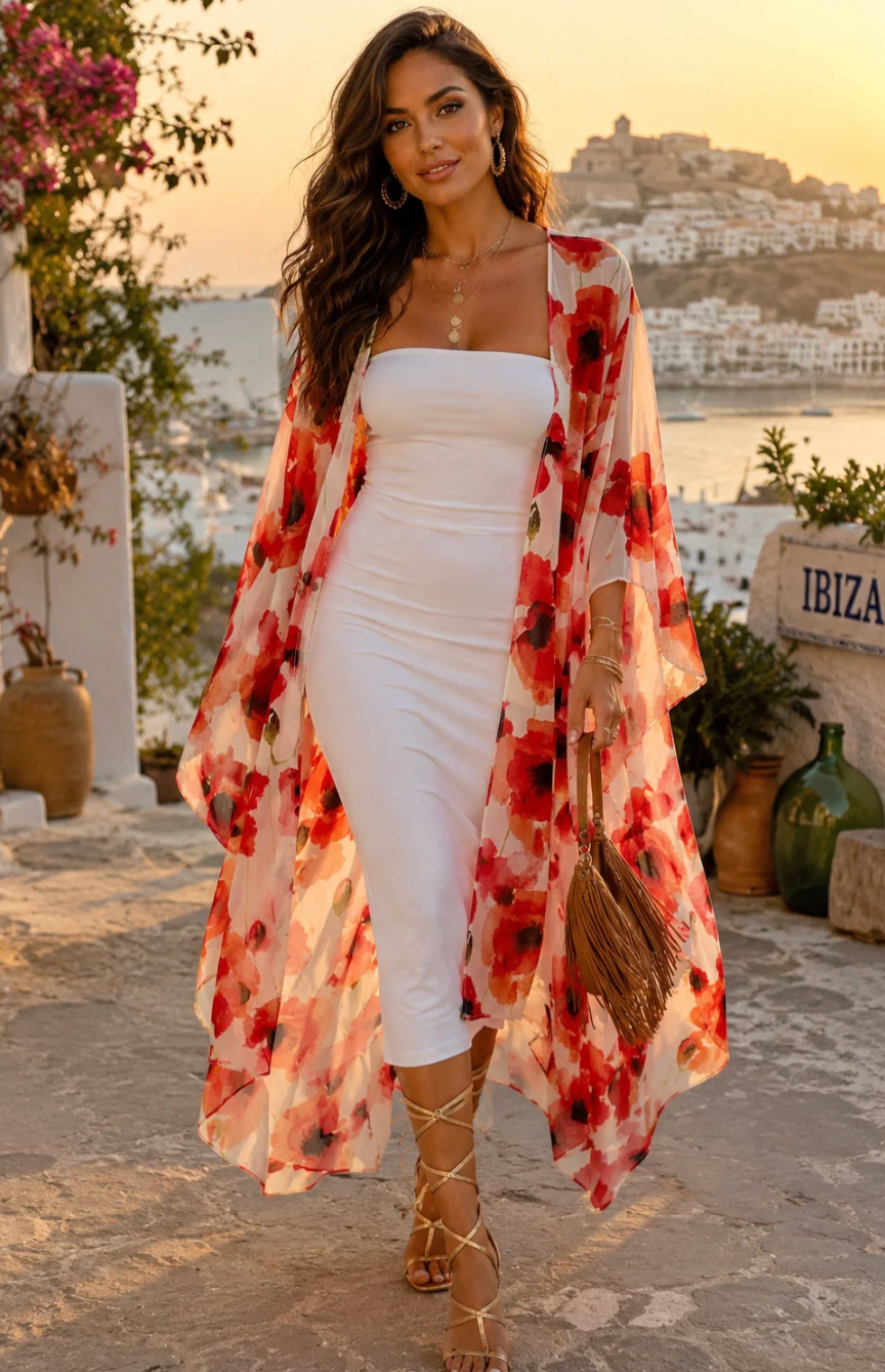 BAZ Maxi Kimono - Red Poppy