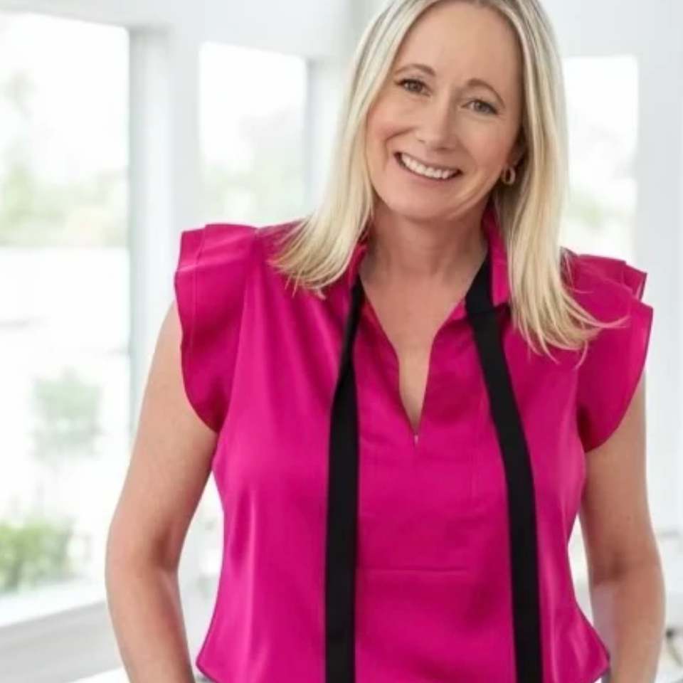 DOTTY Hot Pink + Black Satin Tie Blouse