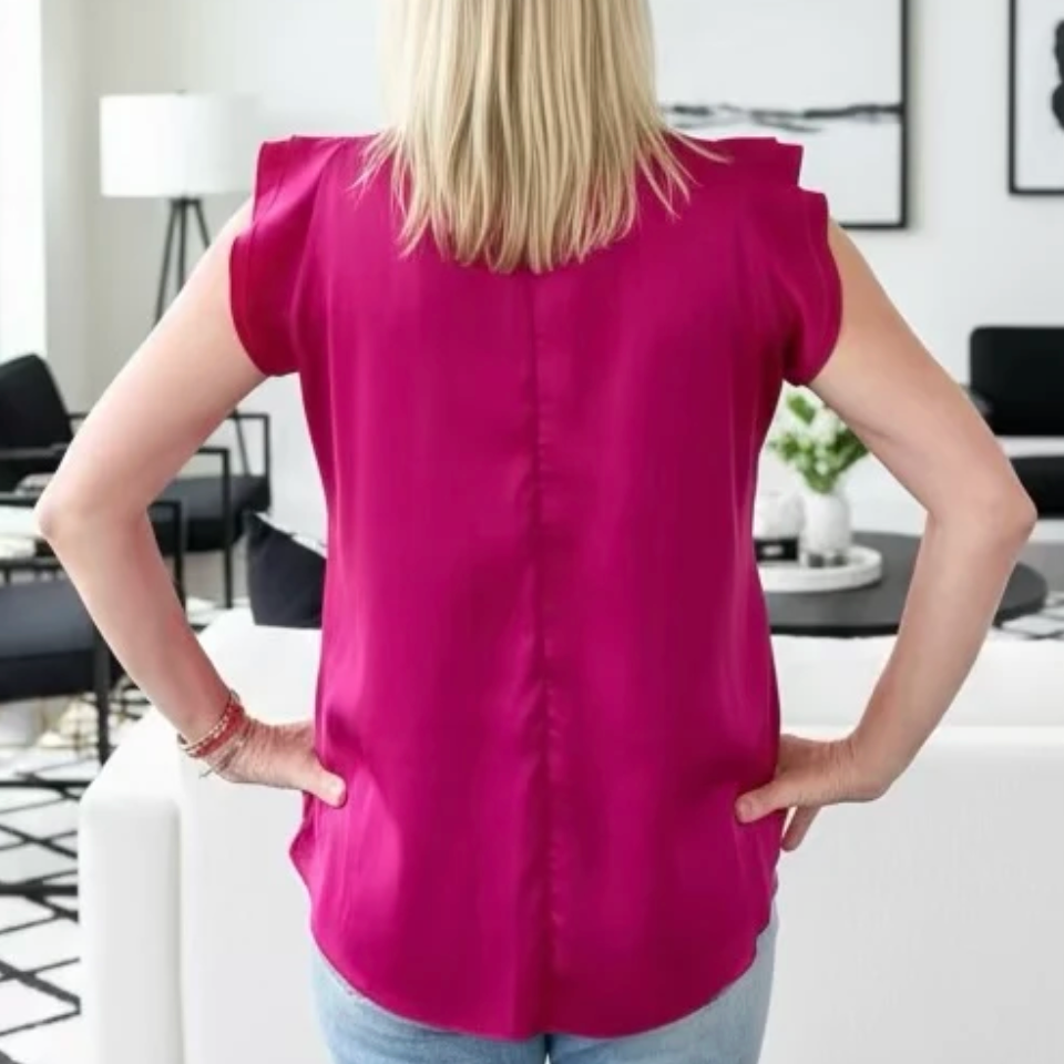 DOTTY Hot Pink + Black Satin Tie Blouse