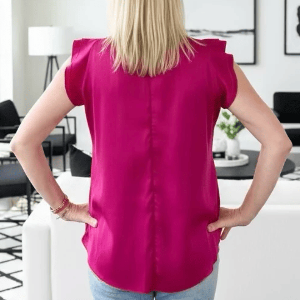 DOTTY Hot Pink + Black Satin Tie Blouse