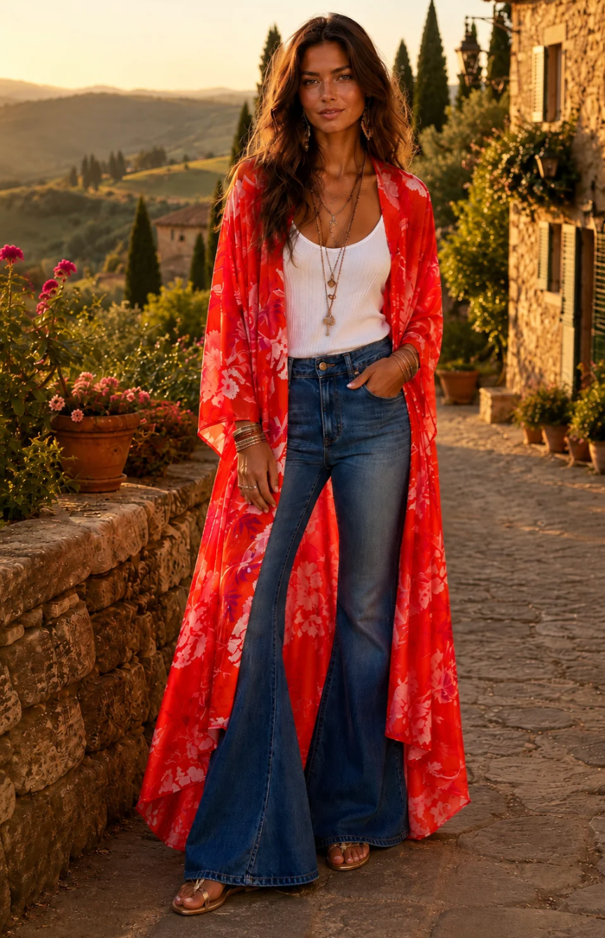 BAZ Maxi Kimono - Coral Floral