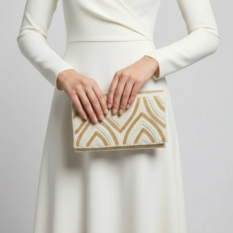 Dandarah - Gold Arches Handbeaded Flap Clutch