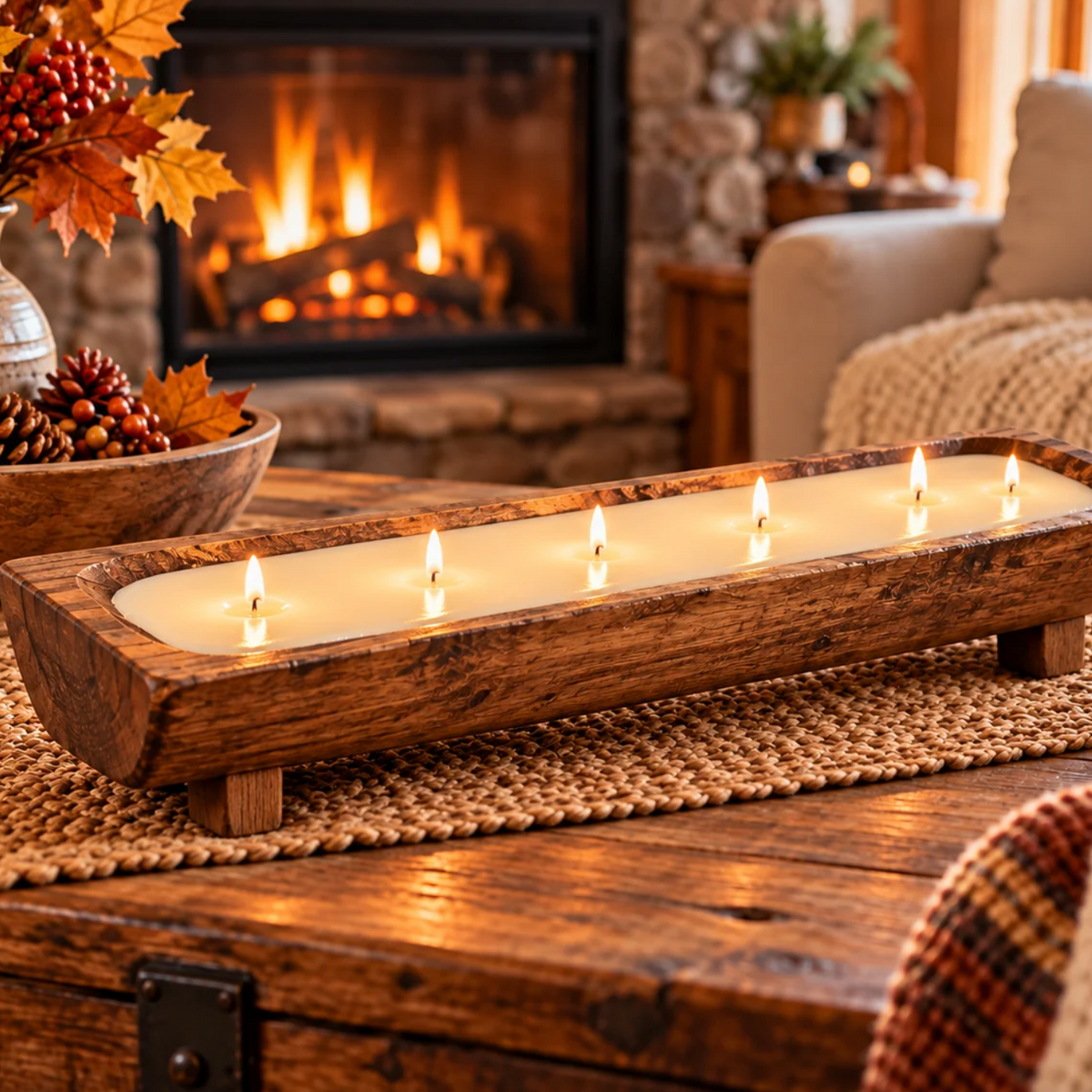 North Country Candle - TREE LOG Dough Bowl Candle for A Canadian Cottage Thanksgiving