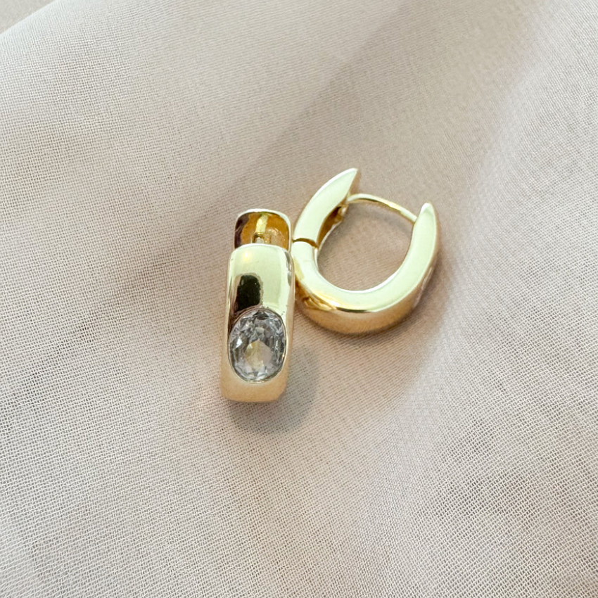 Wild Heart Collective - Natalie Chunky Oval Stone Huggie Earrings