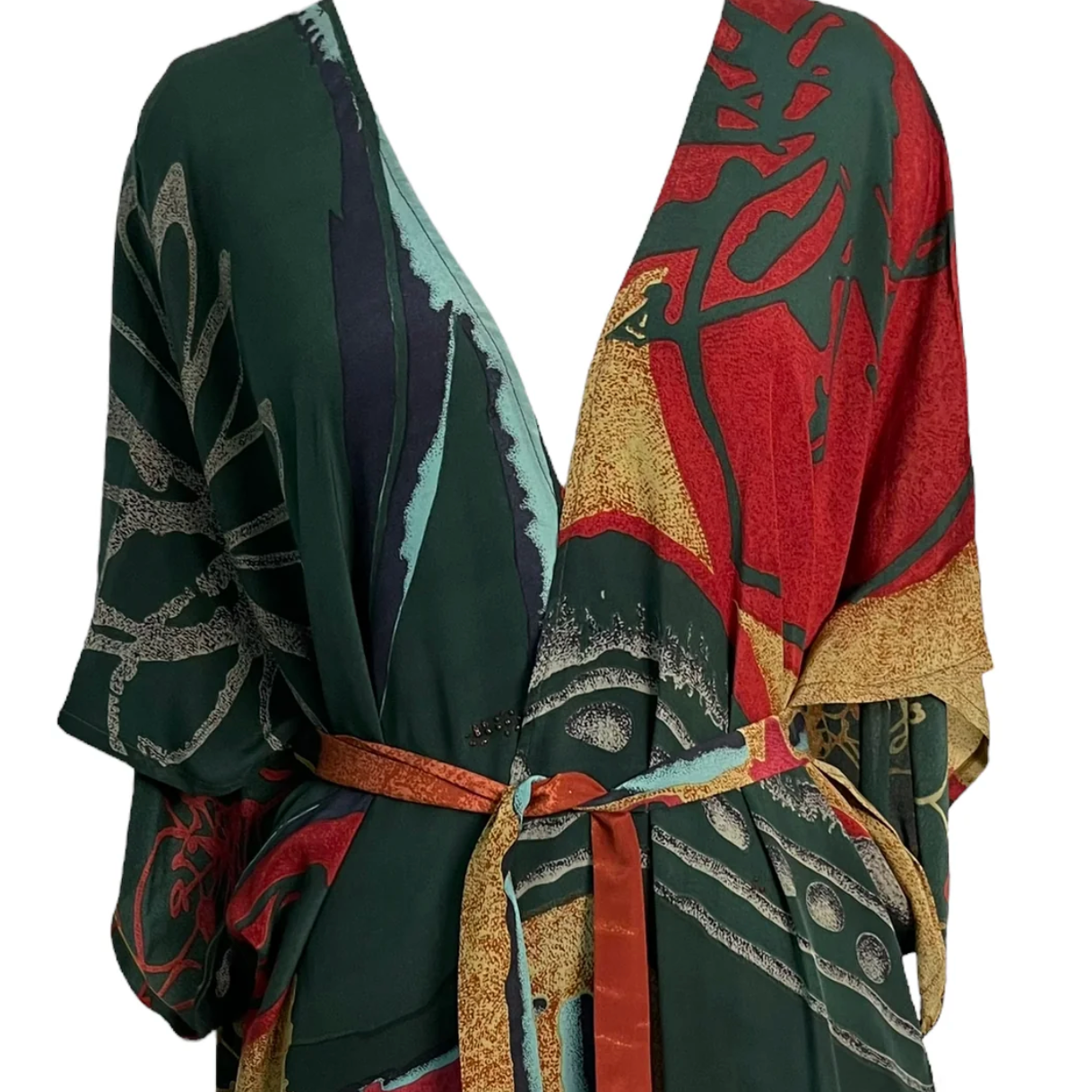 sariKNOTsari Avatar Long Pure Silk Kimono Sleeved Duster with Belt